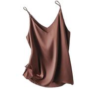 ORDOBO Canotte In Raso Da Donna - Gilet Estivo Sottile Da Donna Sexy Senza Maniche Con Scollo A V Top Tinta Unita Stile Coreano Per Feste Ufficio Streetwear Elegante Semplice, Marrone, L