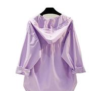 ORDOBO Giacca di Protezione Solare Estiva - Camicia di Cotone con Cappuccio Cappotto Sottile Donna Primavera Estate Protezione Solare Abbigliamento Cardigan Top Moda Casual Manica Lunga Ampia,Porp