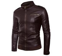 ORDOBO Giacca In Pelle Da Uomo - Giacca Casual In Pelle Con Collo Alto Vestibilità Regolare Autunno Inverno Leggera Antivento Taglia Grande Con Cerniera Cappotto Superiore Caffè Xl