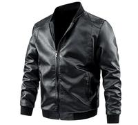 ORDOBO Giacca In Pelle Da Uomo - Giacca Da Motociclista Casual In Pelle Primavera Autunno Stile Coreano Collo Alto Taglia Grande Antivento Caldo E Leggero Nero 3Xl
