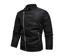 ORDOBO Giacca In Pelle Da Uomo - Giacca In Pelle Pu Calda Antivento In Pile Con Ampio Risvolto Con Cerniera Frontale Diagonale Per Autunno E Inverno A Maniche Lunghe Da Esterno Nera Xxl