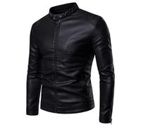 ORDOBO Giacca In Pelle Da Uomo - Giacca In Pelle Pu Slim Fit Con Colletto Rialzato Primavera Autunno Moda Taglia Grande Con Cerniera Antivento Da Esterno Nero L