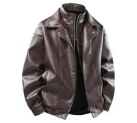 ORDOBO Giacca In Pelle Da Uomo - Giacca In Pelle Tinta Unita Antivento Casual Retrò Con Colletto Alla Coreana Autunno Inverno Taglia Grande Stile Coreano Cappotto Da Esterno Marrone Xl