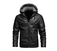 ORDOBO Giacca In Pelle Da Uomo - Giacca In Pile Invernale In Similpelle Con Cappuccio Casual Antivento Calda Taglia Grande Leggera Per Abbigliamento Da Esterno Nera Xxl