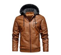 ORDOBO Giacca In Pelle Da Uomo - Giacca In Pile Invernale In Similpelle Con Cappuccio Casual Antivento Calda Taglia Grande Leggera Da Esterno Colore Cachi 4Xl