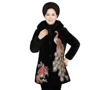 ORDOBO Giacca in Pile da Donna - Cappotto Caldo Invernale Donna Ricamo in Velluto Taglie Forti Madre di Mezza età Top Eleganti Xl-5Xl Cardigan Moda Tinta Unita, Nero, XXL
