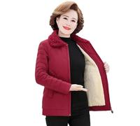 ORDOBO Giacca in Pile da Donna - Donna di Mezza età Autunno Inverno Velluto Cappotto Caldo Cotone Anziana Madre Cardigan Top Risvolto con Tasche Abiti Taglie Forti, Rosso, 3XL