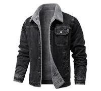 ORDOBO Giacca in Pile da Uomo - Cardigan da Uomo Invernale Casual in Cotone Caldo con Risvolto Giacca di Jeans Spessa Moda Streetwear M-5Xl Capispalla Taglie Forti, Nero, L