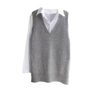 ORDOBO Gilet Lavorato A Maglia da Donna - Maglia da Donna in Stile Coreano Maglione Lavorato A Maglia Senza Maniche Gilet Allentato con Scollo A V Pullover Top Gilet Primavera Lungo Moda Abbigliame