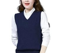 ORDOBO Gilet Lavorato A Maglia da Donna - Maglione Gilet Donna Scollo A V Vintage Primavera Maglia Pullover Senza Maniche Gilet Abbigliamento Elegante Classico Top Streetwear Tinta Unita,Blue,M