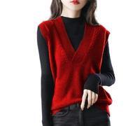 ORDOBO Gilet Lavorato A Maglia da Donna - Maglione Senza Maniche Elegante Stile Coreano Top Classico Pullover in Maglia Tinta Unita Gilet Donna Casual Allentato Primavera Abiti di Moda,Red,L