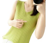 ORDOBO Gilet Lavorato A Maglia da Donna - Primavera Estate Donna Maglione Gilet Stile Coreano Moda Slim Senza Maniche Top Tinta Unita Pullover in Maglia Gilet con Scollo A V Abiti Eleganti,Green,M
