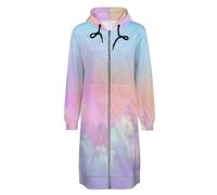 ORDOBO Lungo Felpa Donna con Zip Cappuccio Belle nuvole Giacca leggera con cappuccio a maniche lunghe cappotto casual con tasca cardigan 4XL