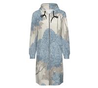 ORDOBO Lungo Felpa Donna con Zip Cappuccio fiori blu Cardigan casual con cappuccio a maniche lunghe e tasca giacca invernale XXL