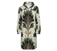 ORDOBO Lungo Felpa Donna con Zip Cappuccio Modelli vegetali Giacca calda e ampia a maniche lunghe con cappuccio e tasca in alto autunno inverno M
