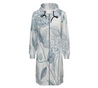 ORDOBO Lungo Felpa Donna con Zip Cappuccio piante blu Felpa con coulisse a maniche lunghe vestibilità ampia giacca taglie forti con tasca soprabito XXL