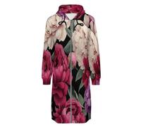 ORDOBO Lungo Felpa Donna con Zip Cappuccio Rose rosse Felpa con coulisse a maniche lunghe vestibilità ampia giacca taglie forti con tasca soprabito 5XL