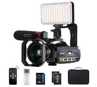 ORDRO 4K AC3 1080p 60fps Vlog IR visione notturna WiFi con microfono, obiettivo grandangolare, lampada video LED, supporto tascabile, scatola di archiviazione e scheda SD 32GB