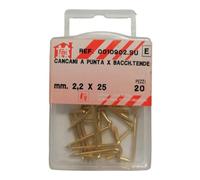 ORECA - 20 CANCANI A PUNTA PER BACCHETTE TENDE IN ACCIAIO OTTONATO 2,2X25