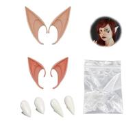 Orecchie da Elfo,Denti da Vampiro, Orecchie a Punta, 2 Paia Orecchie Fate+2 Paia Zanne di Vampiro, orecchie da elfo in lattice, Halloween Denti Finti, Per Cosplayper Halloween di Festa di Natale