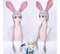 Orecchie di coniglio + Silver Grey lungo doppia treccia Judy Bunny sintetica Cosplay per il partito dell'orecchio di coniglio Props parrucca