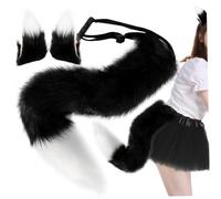 Orecchie di Volpe e Coda Set da 25, 6 '' Lunga Coda Volpe e Orecchie Clip Fluffy Furry THERIAN Costumes per CAPPLAY Festa Masquerade Halloween Black.