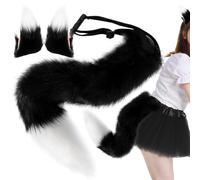 Orecchie di Volpe e tappeti per la Coda Clip per Capelli 25.6 '' Long Fluffy Furry Tabring THERIAN Costumes Fox per CAPPAY Masquerade Halloween Black Costume Black ADULD, Costumi per Bambini, Theria