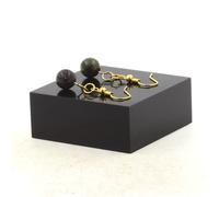 Orecchini 1 Perla Giada Sangue Di Drago 8 Mm In Acciaio Dorato Fabbricato In