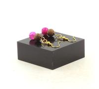 Orecchini 2 Perle Agata Craquelé Fucsia + Legno 8 Mm In Acciaio Dorato