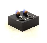 Orecchini 2 Perle Agata Crazy Lace Blu + Legno 8mm IN Acciaio Inossidabile