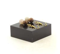 Orecchini 2 Perle Agata Foglia Di Bambù + Legno 8 Mm In Acciaio Dorato