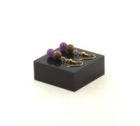 Orecchini 2 Perle Ametista + Legno 8 MM IN Acciaio Dorato Inossidabile