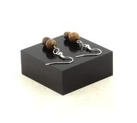Orecchini 2 Perle Bronzite Del Brasile + Legno 8 MM IN Acciaio Inossidabile