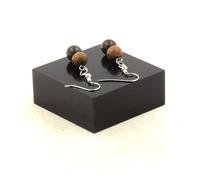 Orecchini 2 Perle Bronzite + Legno 8 MM IN Acciaio Inoxydable. Fatto