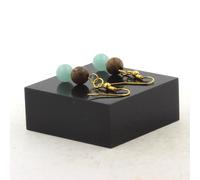 Orecchini 2 Perle Di Amazonite + Legno 8 Mm In Acciaio Dorato Fabbricato In Fra