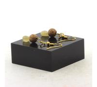 Orecchini 2 Perle Di Calcite Gialla Del Regno Unito + Legno 8 Mm Fabbricati