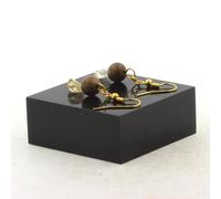 Orecchini 2 Perle Di Citrino Del Brasile + Legno 8 Mm In Acciaio Fabbricato In