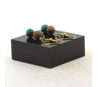 Orecchini 2 Perle Di Crisocolla Tinta + Legno 8 Mm In Acciaio Fabbricato