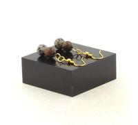 Orecchini 2 Perle Di Giada Dalmatiana + Legno 8 Mm In Acciaio Dorato Fabbricato