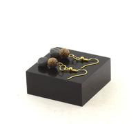 Orecchini 2 Perle Di Labradorite Della Finlandia + Legno 8 Mm Fabbricati In