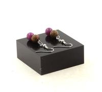 Orecchini 2 Perle Di Lepidolite + Legno 8 Mm In Acciaio Fabbricato In Francia.