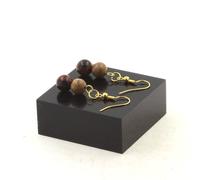 Orecchini 2 Perle Di Obsidiana Mogano + Legno 8 Mm In Acciaio Fabbricato