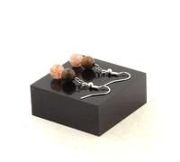 Orecchini 2 Perle Di Quarzo Ematoide Di Madagascar + Legno 8 Mm Fabbricato