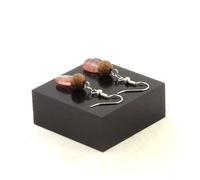 Orecchini 2 Perle Di Quarzo Fragola Del Madagascar + Legno 8 Fabbricati E