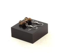 Orecchini 2 Perle Di Quarzo Fumè Del Brasile + Legno 8 Mm In Acciaio Fabbricato