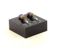Orecchini 2 Perle Diaspro Blu D'Africa Del Sud + Legno 8 MM Made IN
