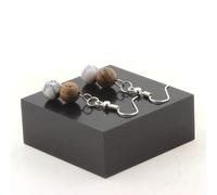 Orecchini 2 Perle Howlite + Legno 8 MM IN Acciaio Inoxydable. Fatto E