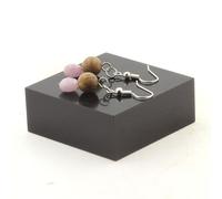 Orecchini 2 Perle Kunzite Del Brasile + Legno 8 MM IN Acciaio IN