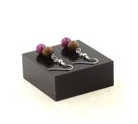 Orecchini 2 Perle Lepidolite + Legno 8 MM IN Acciaio Inossidabile