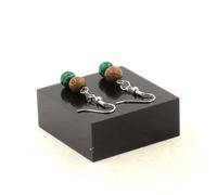 Orecchini 2 Perle Malachite + Legno 8 MM IN Acciaio Inoxydable. Fatto